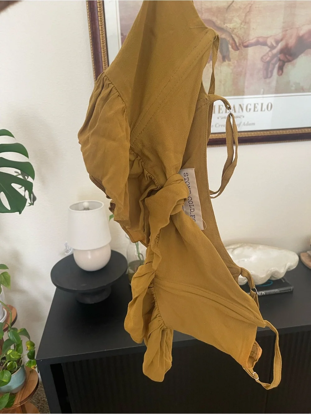 Stone Cold Fox women’s vintage Mustard Yellow One-Piece with Front Tie